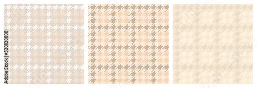 Pied de poule seamless pattern with polka dot checkered texture. Hounds-tooth seamless print for clothes, cover  or interior design. Classic decor with creative details. Vector illustration. Set.