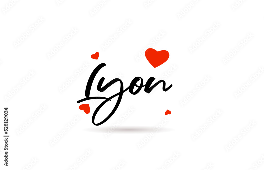 Lyon handwritten city typography text with love heart Lyon handwritten city typography text with love heart