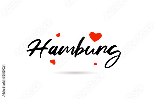 Hamburg handwritten city typography text with love heart