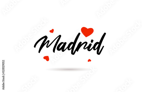Madrid handwritten city typography text with love heart