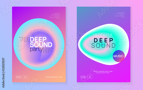 Music Banner. Cool Glitch For Cover. Graphic Pattern For Brochure Template. Jazz Dance Fest. Disco And Exhibition Shape. Purple And Turquoise Music Banner