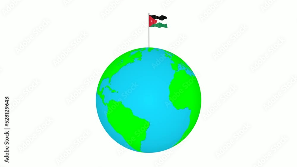 Jordan national flag waving on the rotated planet earth Jordan national flag waving on the rotated planet earth