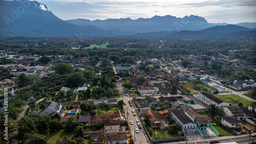 Aerial  view of the historic center of Morretes, State of Paraná, South of Brazil. Special  emphasis on Serra do Mar set of montains photo