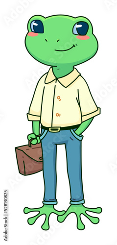 Cute Cartoon illustration of a frog in a work suit with a diplomat isolated on a white background