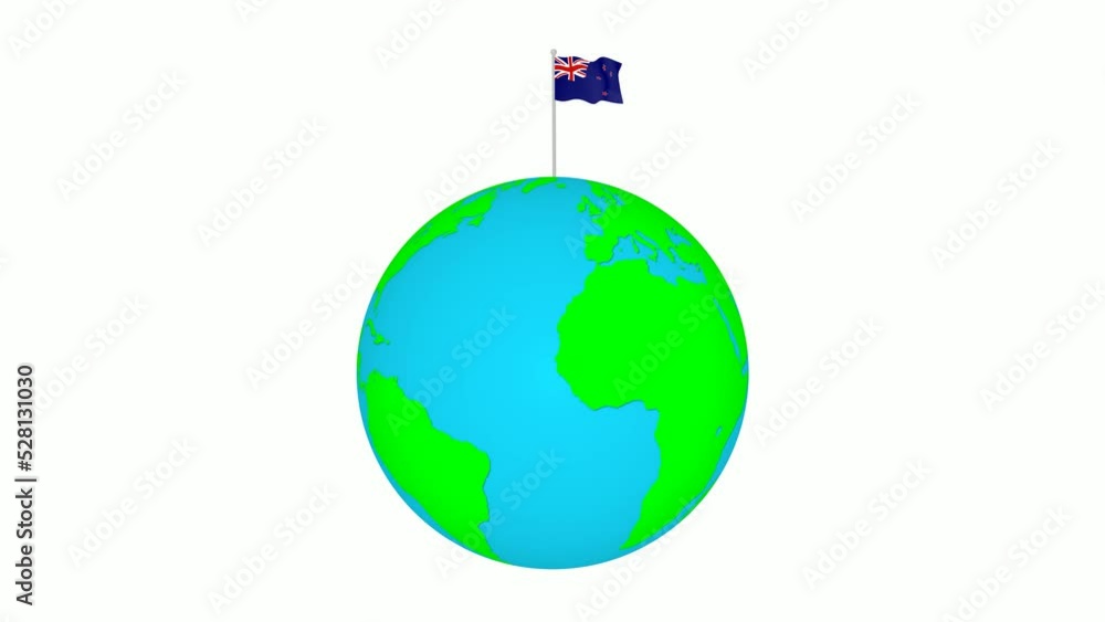New Zealand flag waving on the rotated planet earth New Zealand flag waving on the rotated planet earth