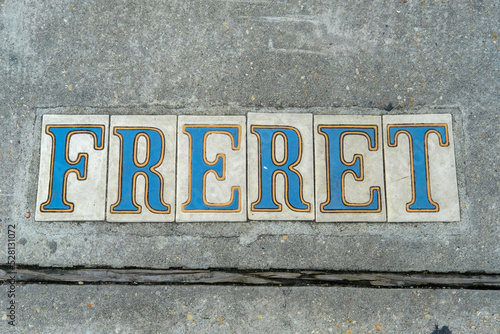 Traditional Freret Street Tile Inlay on Sidewalk in Uptown Neighborhood in New Orleans, Louisiana, USA	 photo