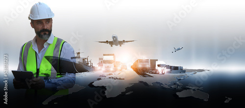 The world logistics  background or transportation Industry or shipping business, Container Cargo  shipment  truck delivery airplane  import export Concept