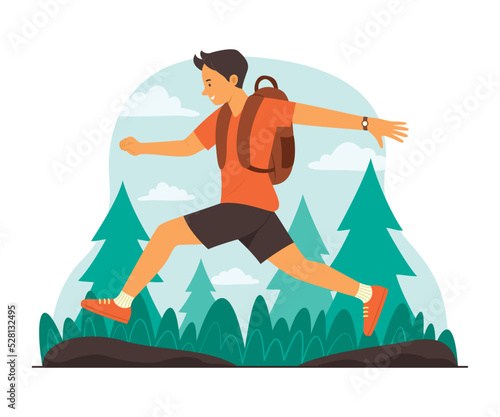 Teenager Boy Enjoy Travel in Forest