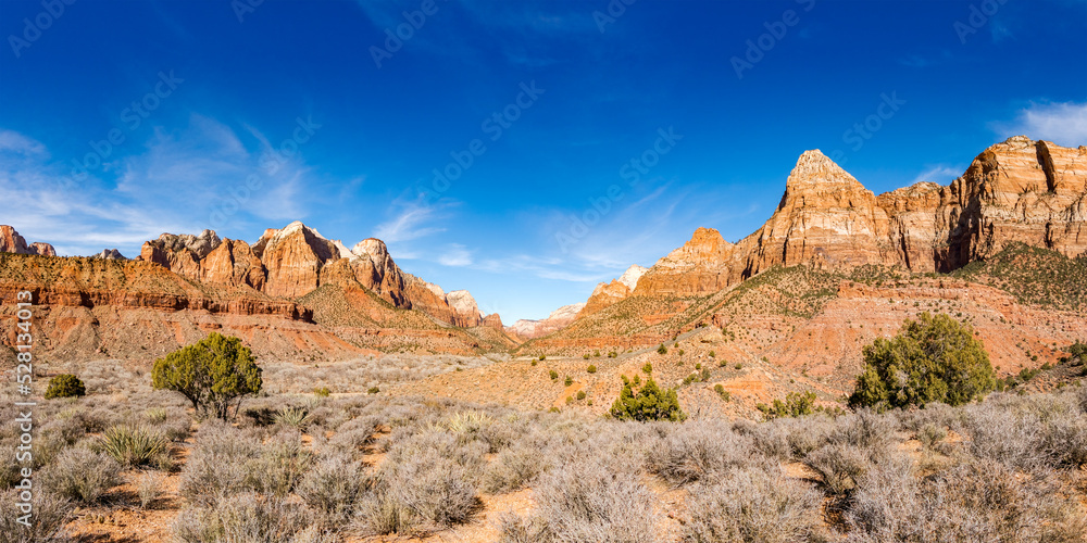 Fototapeta premium Massive Rocks Surrounding a Picturesque Valley, Zion National Park, Utah