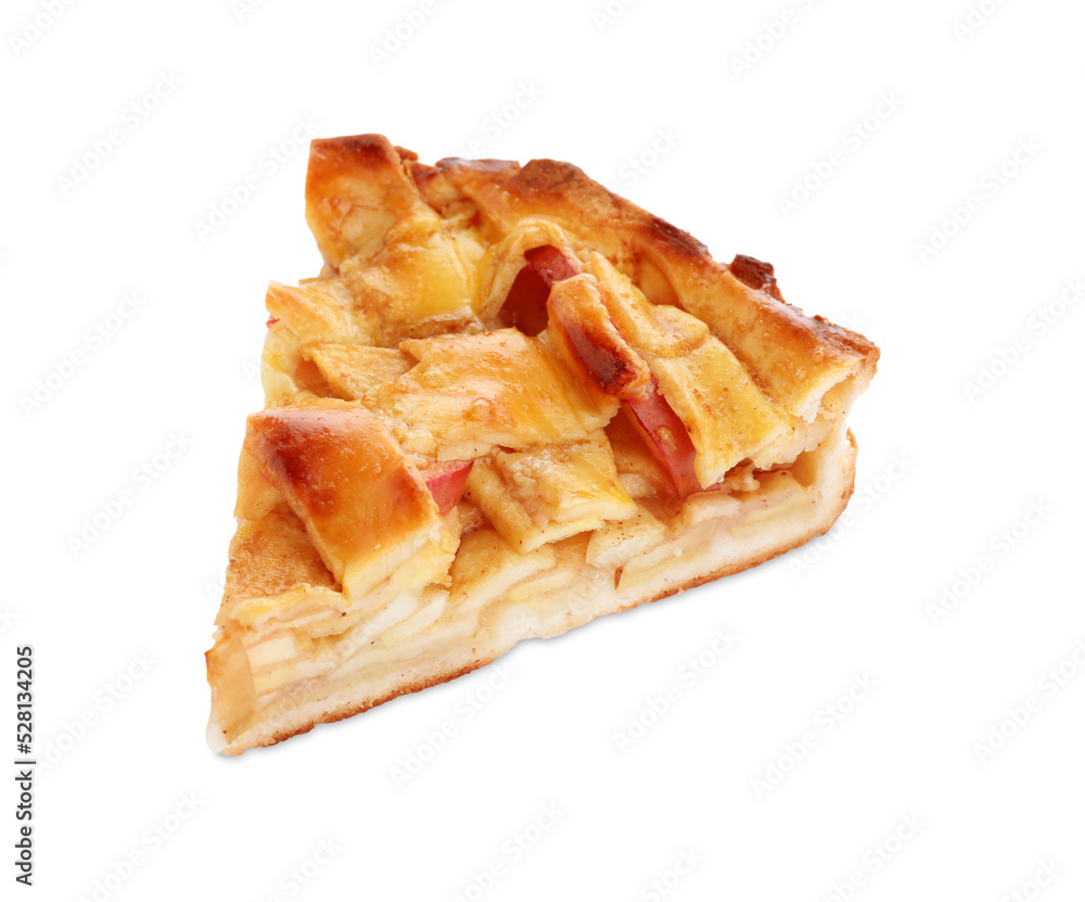 Slice of traditional apple pie isolated on white Slice of traditional apple pie isolated on white
