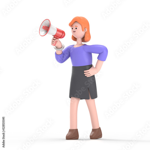 female hand holding megaphone with important message speech bubble. Loudspeaker. Banner for business, marketing and advertising.