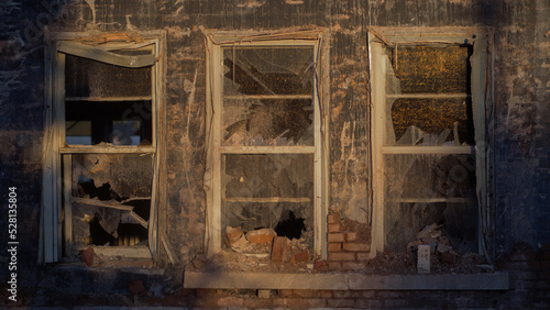 fenêtre sombre, maison abandonnée, vieille résidence, ruine