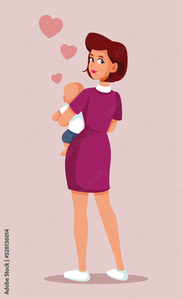 Happy Mom Holding Her Baby Vector Cartoon Illustration. Protective mom comforting little infant in her arms
Happy Mom Holding Her Baby Vector Cartoon Illustration. Protective mom comforting little infant in her arms