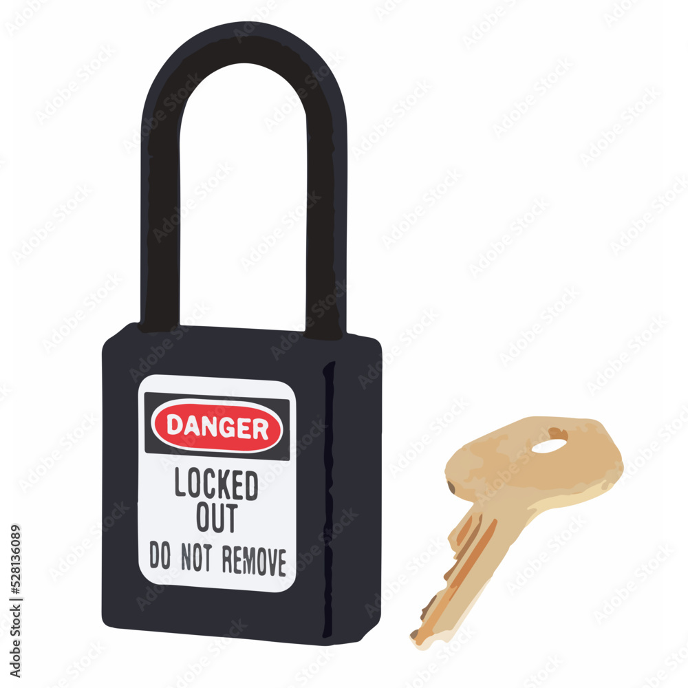 Sicherheit lockout tagout Schloss mit Schlüssel Locked Out Stock Vector ...