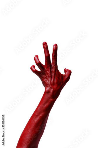 Halloween red devil monster hand isolated on white background.