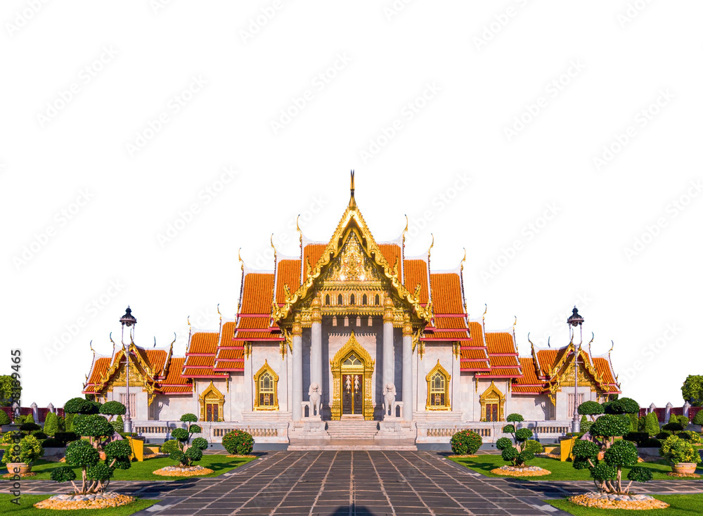 Naklejka premium Marble Temple of Bangkok, Thailand, Wat Benchamabophit, Bangkok, Amazing Thailand Tourist attractions in Marble Temple