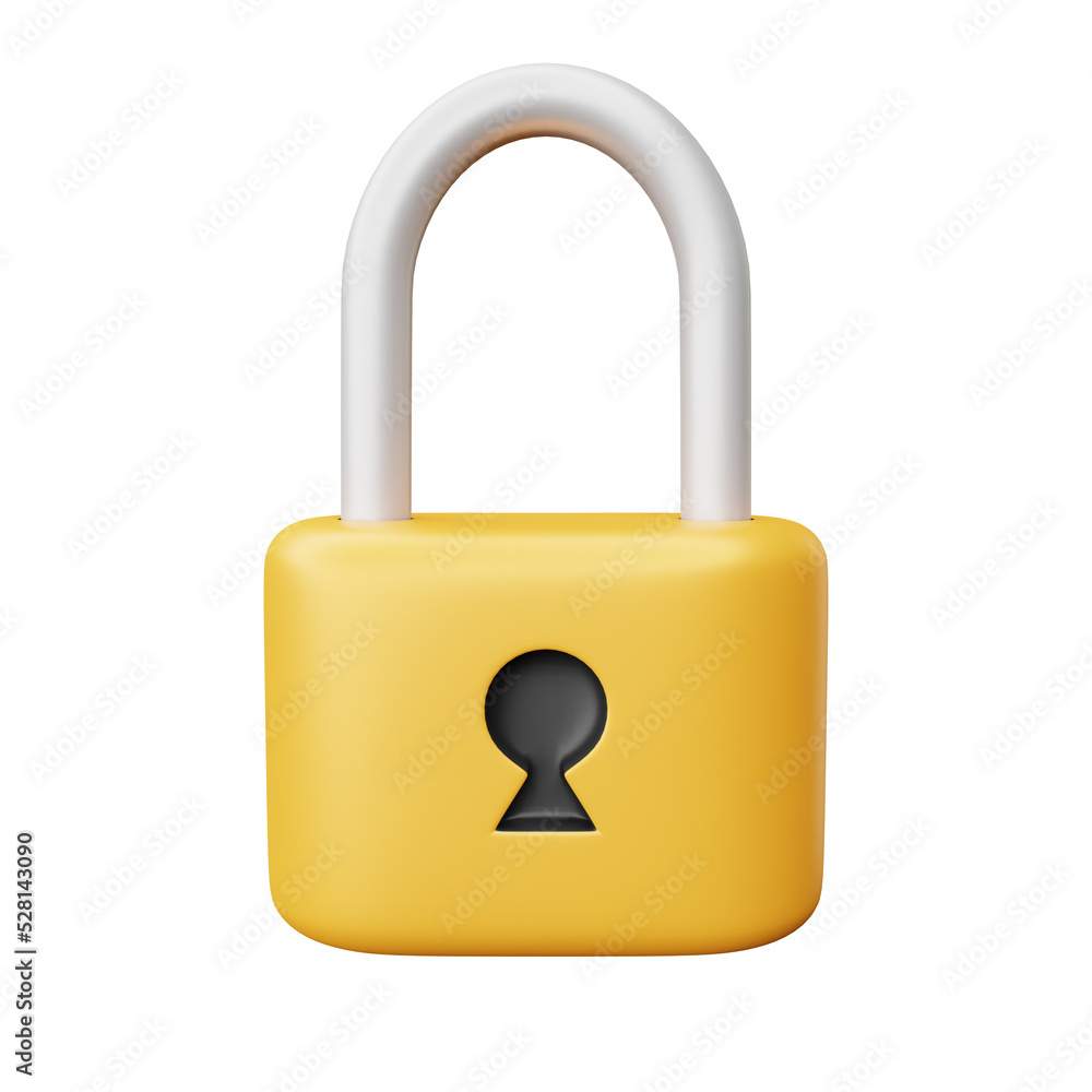 3d front view rendering cartoon style gold lock 3d front view rendering cartoon style gold lock