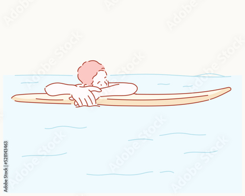 
Shot of a young man enjoying a surf in clear blue water. Hand drawn style vector design illustrations.