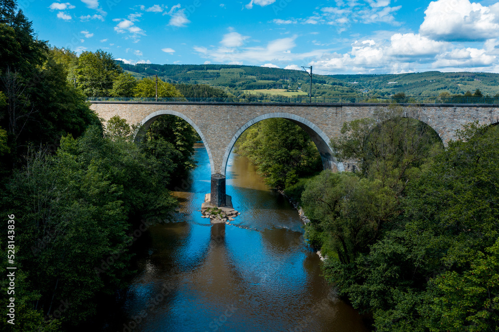 Railroad bridge over the Ambleve river, in Roanne-Coo, Belgium