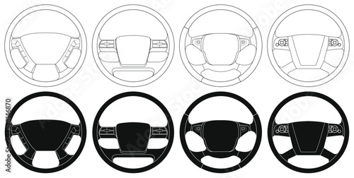 Layered editable vector illustration collection outline of truck steering wheels.