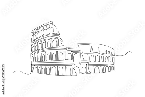 Continuous one line drawing Colosseum amphitheater in Rome, Italy. Landmark concept. Single line draw design vector graphic illustration.