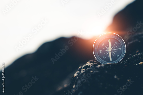 Travel of tourists with compass. compass of tourists on mountain.