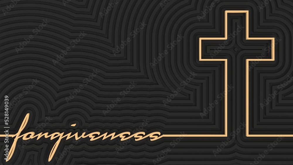 Cross and forgiveness word in thin lines style. 3D render - obrazy, fototapety, plakaty 