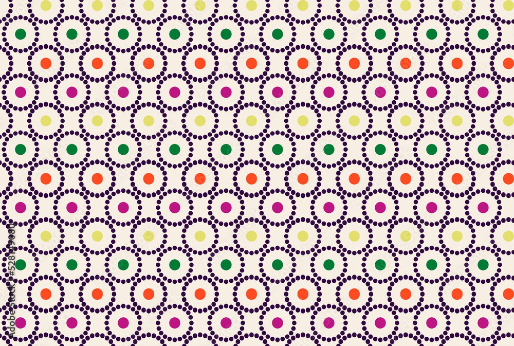 Seamless pattern with concentric similar circles made of dots.