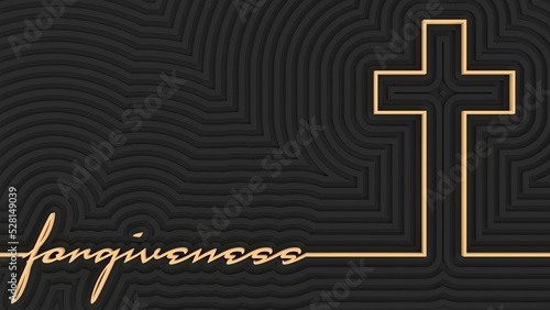 Cross and forgiveness word in thin lines style. 3D render