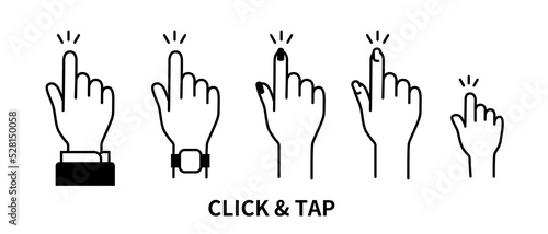 タップ・クリックをする手と指のイラスト/背景透過