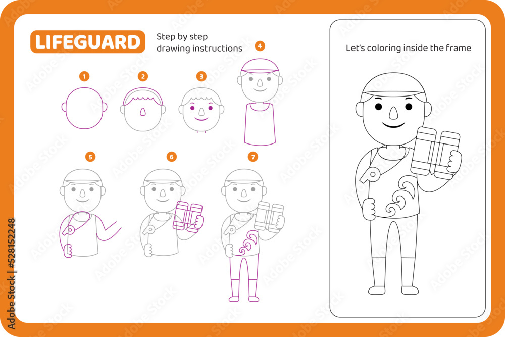 how to draw lifeguard profession tutorial vector