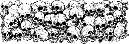 
A pile of skulls human skulls with many shaped background tattoo hand drawing vectors art lines photo