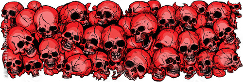 A pile of skulls human skulls with many shaped background tattoo hand drawing vectors art red
