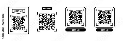 Scan me QR code design. QR code for payment, text transfer with scan me button. Vector illustration isolated in white background