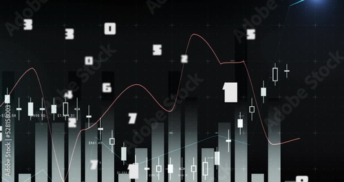 Animation of digital interface with numbers changing, financial data processing and statistics recor photo