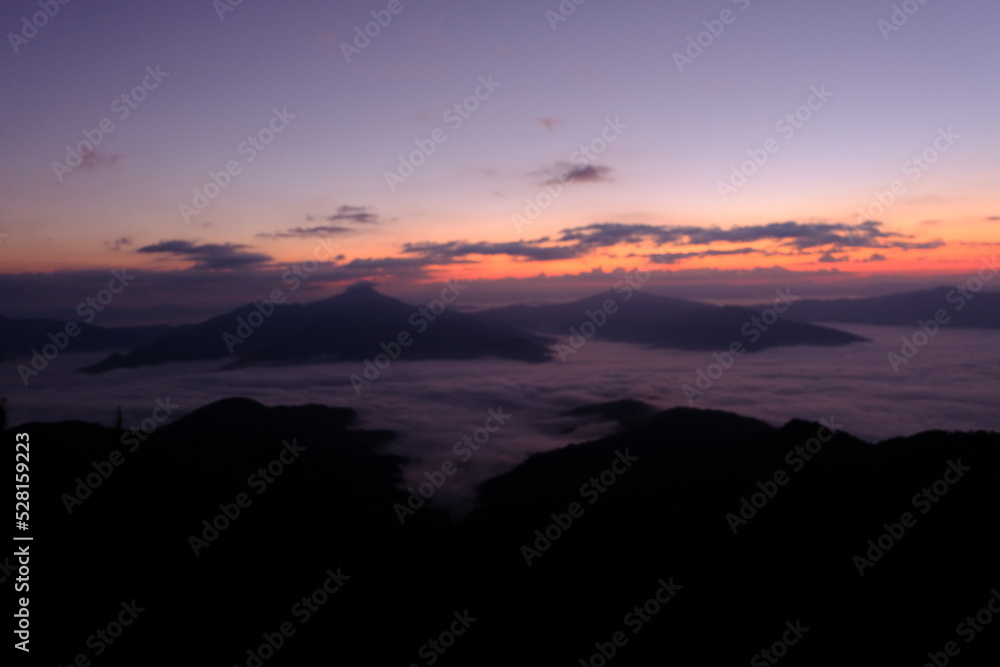 morning mist Viewpoint of the sunrise on Doi Pha Tang, Chiang Rai Province