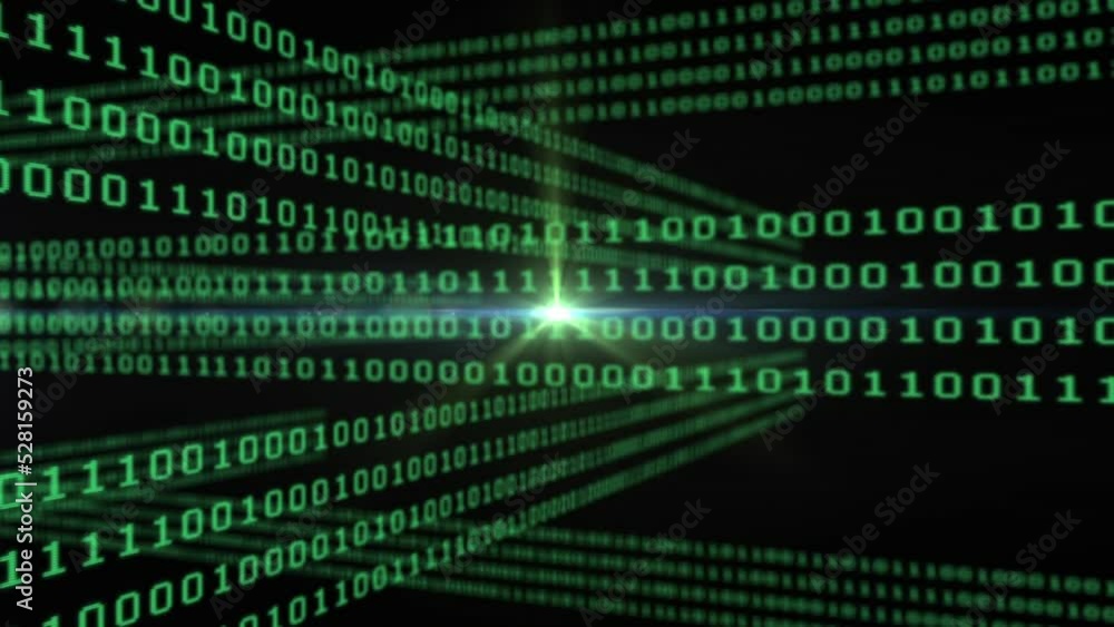 Animation of binary coding digital data processing on black background Animation of binary coding digital data processing on black background