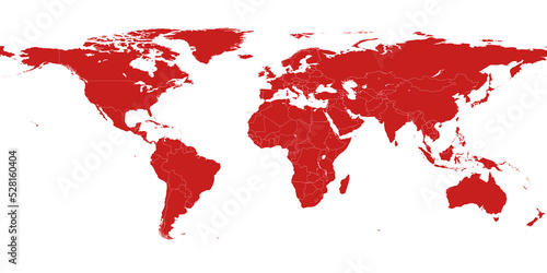 Fototapeta Naklejka Na Ścianę i Meble -  Red color world map against white background