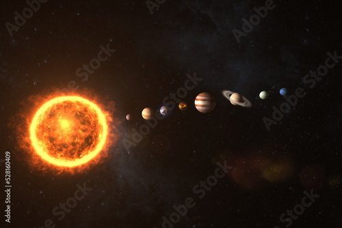 Digital composite image of planets with sun in univese
