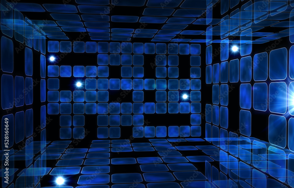 Room of shiny blue squares Room of shiny blue squares