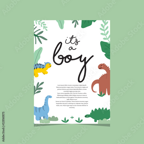 cute dino for baby shower invitation free vector