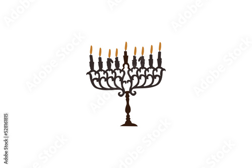 Hanukkah cartoons set. Cute clipart collection of cartoon Hanukkah symbols with smiling faces.Happy Hanukkah banner, template for your design. Hanukkah is a Jewish holiday. Greeting Card with Menorah,