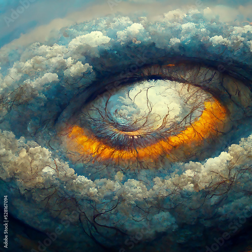 Eye abstract painting in sky, humen eye in cloud abstract art photo