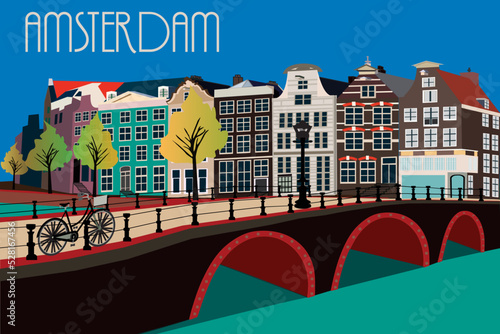 Illustration of Amsterdam city. Amsterdam city skyline, Amsterdam city space, Amsterdam cityscape,