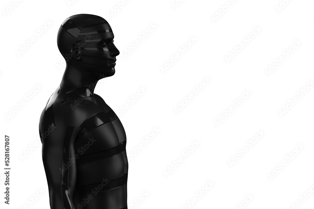 3D illustration of a male black torso on a white background. metal mannequin. 3D illustration of a male black torso on a white background. metal mannequin.