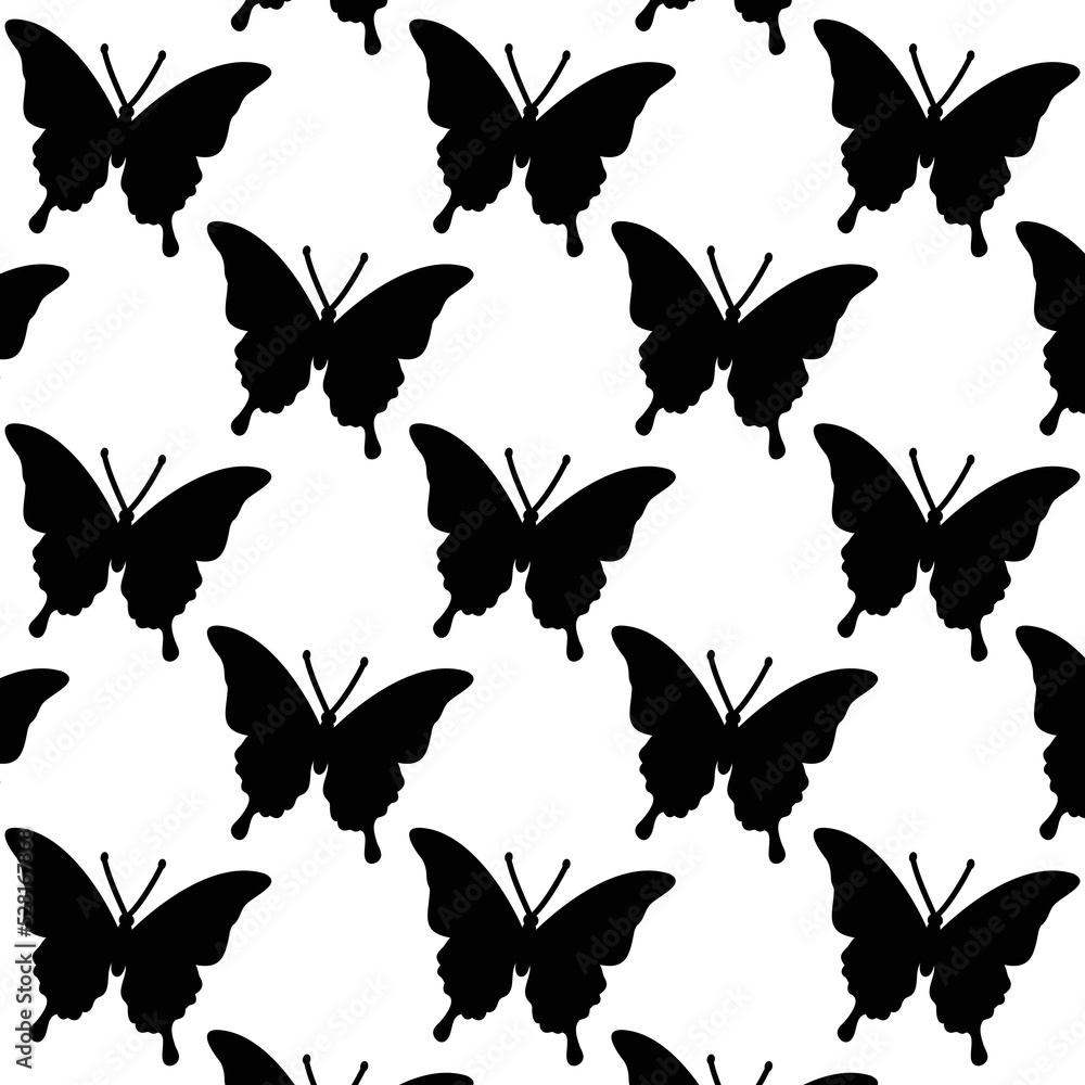 Fototapeta premium Butterflies pattern, vector illustration. Black butterflies 