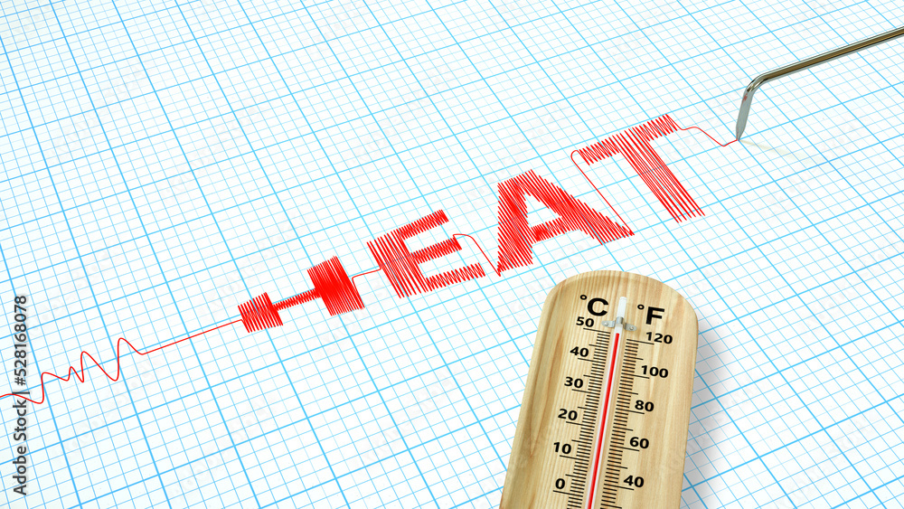 Graph of heat word represents increasingly global heat wave. Global