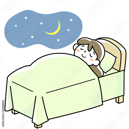 ベッドで気持ちよく眠る若い女性
