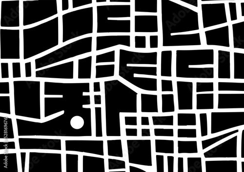 City map, road plan, abstract black and white illustration.