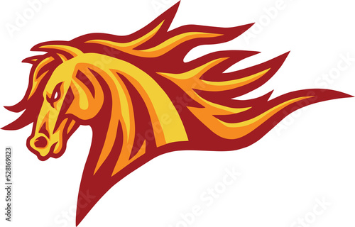 Horse Mustang Head Fire Burning Flame Logo Mascot Design